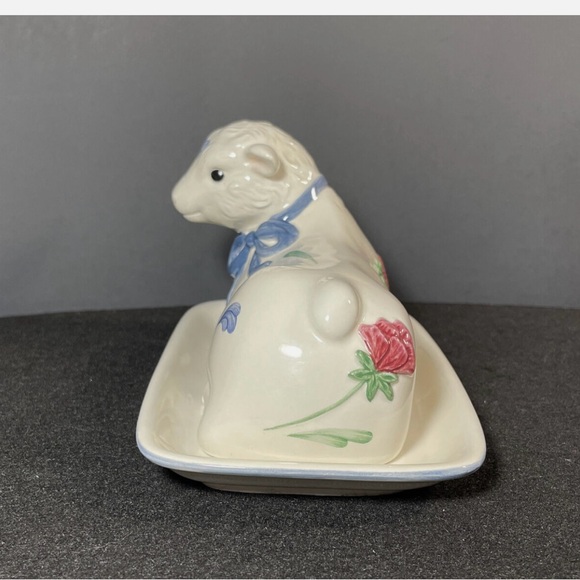 Vintage Leno poppies on blue butter Dish - Picture 6 of 12
